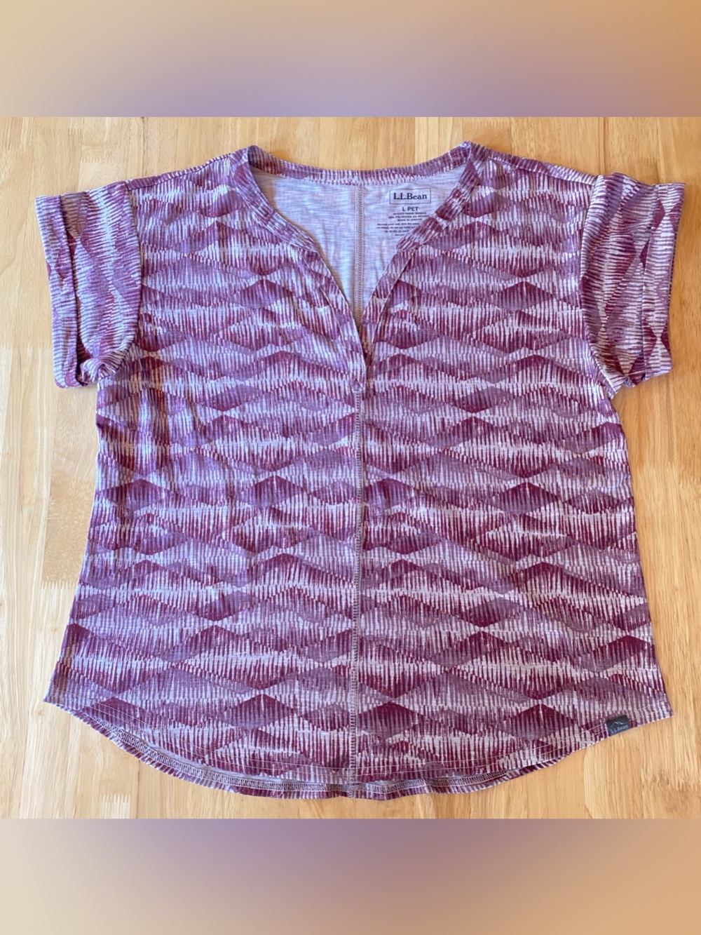 L.L. Bean Streamside Split-Neck T-Shirt Large Petite Purple